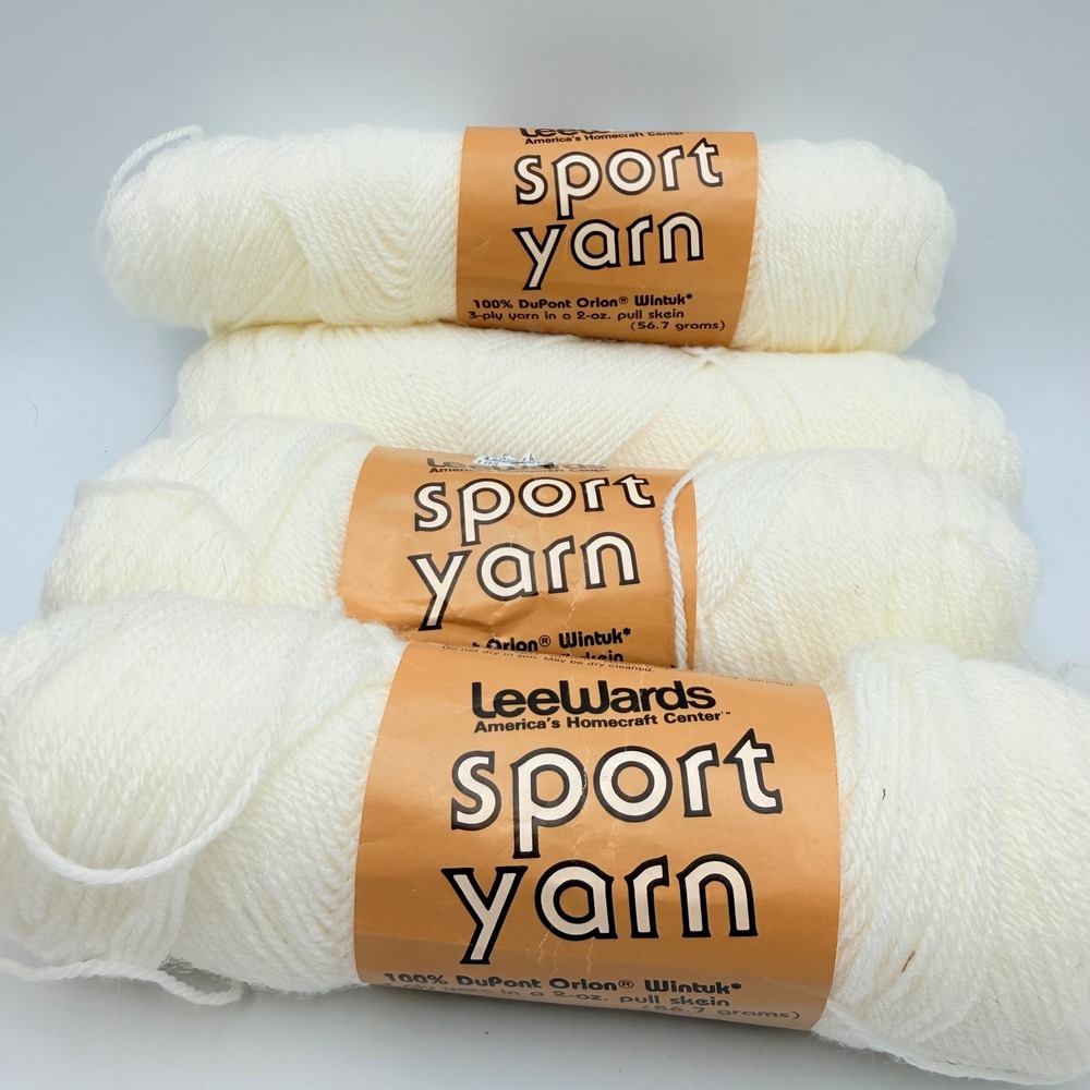 Leewards Sport Yarn 100% DuPont Orlon Wintuk 1001 White 3 Skeins Dye Lot 103044